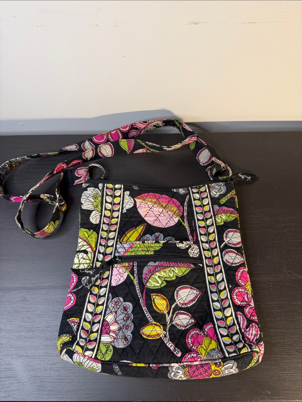Vera Bradley Moon Bloom Pink, Black, and Green Crossbody Bag